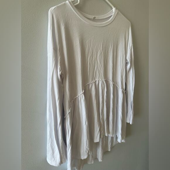 Tasamo Top Women's Small White Babydoll Ruffle Crewneck Long Sleeve Peplum - Picture 3 of 7